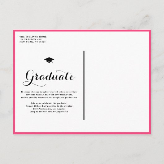 Hot Pink Klasse van 2025 Photo Collage Afstuderen Aankondigingskaart (Achterkant)