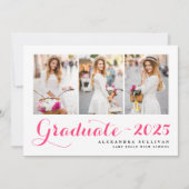 Hot Pink Klasse van 2025 Photo Collage Afstuderen Kaart (Voorkant)