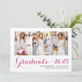 Hot Pink Klasse van 2025 Photo Collage Afstuderen Kaart (Staand voorkant)