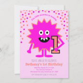 Hot Pink Kleine Monster 1e verjaardag meisje Kaart (Voorkant)