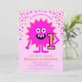 Hot Pink Kleine Monster 1e verjaardag meisje Kaart (Staand voorkant)