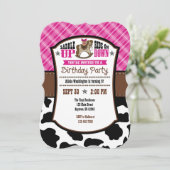 Hot Pink Koeienhuid Cowboy Birthday Invite Kaart (Staand voorkant)