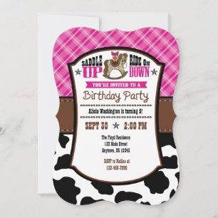 Hot Pink Koeienhuid Cowboy Birthday Invite Kaart
