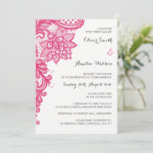 Hot Pink Lace bruiloft uitnodiging (Staand voorkant)