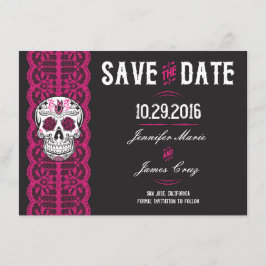 Hot Pink Lace Sugar Skull Bewaar de datums 4.5x6.2 Save The Date