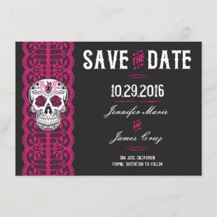 Hot Pink Lace Sugar Skull Bewaar de datums 4.5x6.2 Save The Date