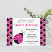 Hot Pink Ladybug Birthday-uitnodigingen Kaart (Staand voorkant)
