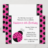Hot Pink Ladybug Birthday-uitnodigingen Kaart (Voorkant / Achterkant)