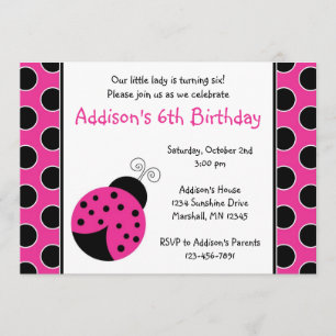 Hot Pink Ladybug Birthday-uitnodigingen Kaart