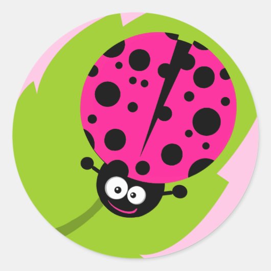 Hot Pink Ladybug Ronde Sticker (Voorkant)