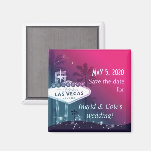 Hot Pink Las Vegas Strip Bruiloft Save the Date Magneet (Voorkant / Achterkant)
