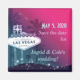 Hot Pink Las Vegas Strip Bruiloft Save the Date Magneet