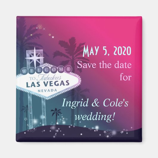 Hot Pink Las Vegas Strip Bruiloft Save the Date Magneet (Voorkant)