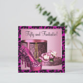 Hot Pink Leopard 50ste verjaardagsfeestje Kaart (Staand voorkant)