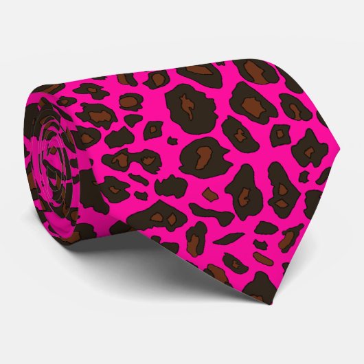 Hot Pink Leopard Animal Print Stropdas (Opgerold)
