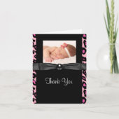 Hot Pink Leopard Baby Foto Bedankt Kaarten (Voorkant)
