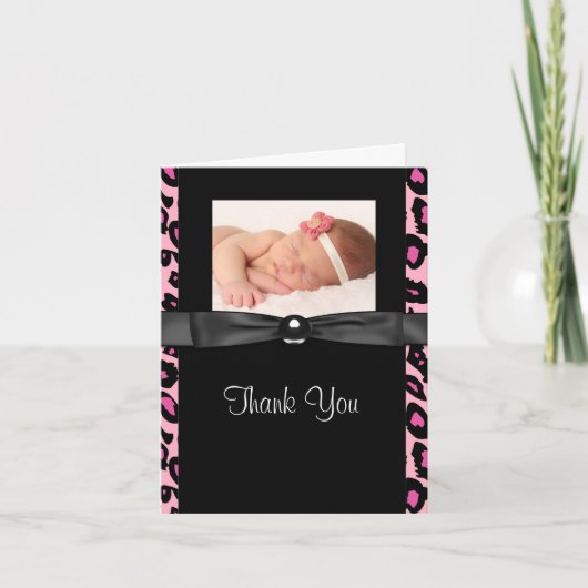 Hot Pink Leopard Baby Foto Bedankt Kaarten (Voorkant)