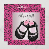 Hot Pink Leopard Baby Girl Shower Kaart (Voorkant / Achterkant)
