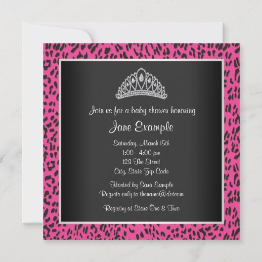 Hot Pink Leopard-Baby shower Kaart (Achterkant)
