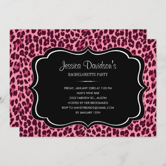 Hot Pink Leopard Bachelorette Party Uitnodiging (Voorkant / Achterkant)