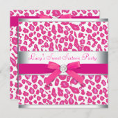 Hot Pink Leopard Bow Pink Leopard Sweet 16 Party Kaart (Voorkant / Achterkant)