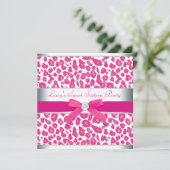 Hot Pink Leopard Bow Pink Leopard Sweet 16 Party Kaart (Staand voorkant)