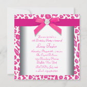 Hot Pink Leopard Bow Pink Leopard Sweet 16 Party Kaart (Achterkant)