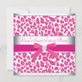 Hot Pink Leopard Bow Pink Leopard Sweet 16 Party Kaart (Voorkant)