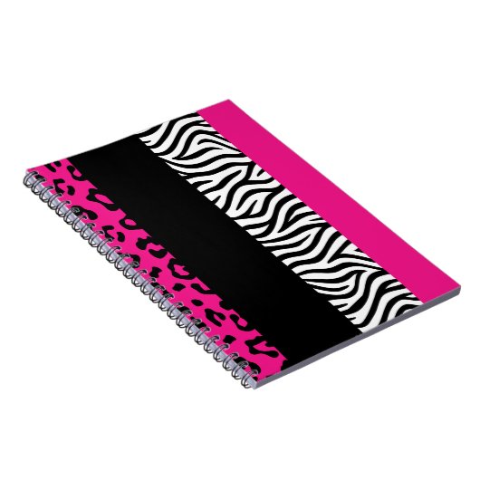 Hot Pink Leopard en Zebra Animal Print Notitieboek (Rechterzijde)