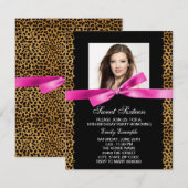 Hot Pink Leopard Foto Sweet 16 Verjaardagsfeest Kaart (Voorkant / Achterkant)