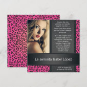 Hot Pink Leopard Gepersonaliseerde foto Quinceaner Kaart (Voorkant / Achterkant)
