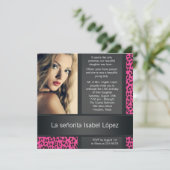 Hot Pink Leopard Gepersonaliseerde foto Quinceaner Kaart (Staand voorkant)