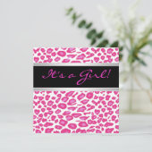 Hot Pink Leopard Girl Baby Shower Uitnodigingen (Staand voorkant)