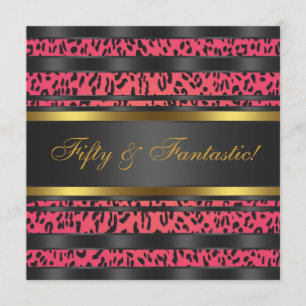 Hot Pink Leopard Gold Womans 50e verjaardag Kaart