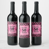 Hot Pink Leopard Patroon 50e verjaardag Aangepast Wijn Etiket (Flessen)