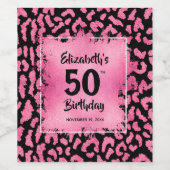 Hot Pink Leopard Patroon 50e verjaardag Aangepast Wijn Etiket (Enkel label)