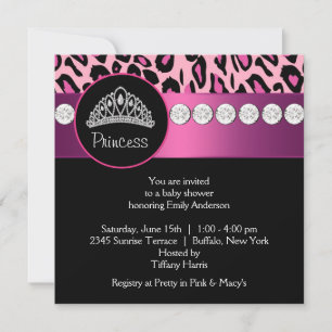 Hot Pink Leopard Princess Girl Baby shower Kaart