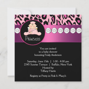 Hot Pink Leopard Princess Girl Baby shower Kaart