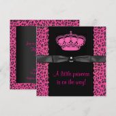Hot Pink Leopard Princess Girl Baby shower Kaart (Voorkant / Achterkant)