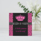 Hot Pink Leopard Princess Girl Baby shower Kaart (Staand voorkant)