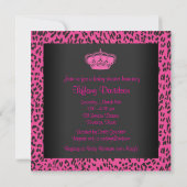 Hot Pink Leopard Princess Girl Baby shower Kaart (Achterkant)