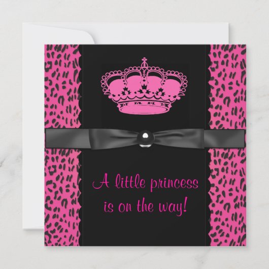 Hot Pink Leopard Princess Girl Baby shower Kaart (Voorkant)