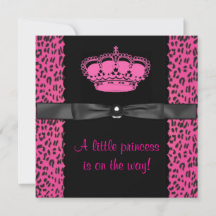Hot Pink Leopard Princess Girl Baby shower Kaart