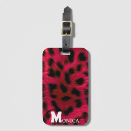 Hot Pink Leopard Print Faux  Bagagelabel