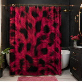 Hot Pink Leopard Print Faux  Douchegordijn