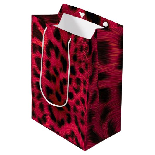 Hot Pink Leopard Print Faux Medium Cadeauzakje (Voorkant Gekanteld)