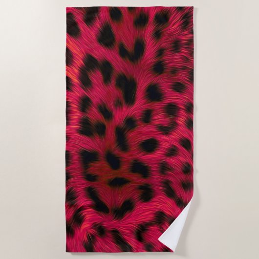 Hot Pink Leopard Print Faux Strandlaken (Voorkant)