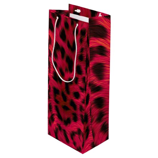 Hot Pink Leopard Print Faux Wijn Cadeautas (Voorkant Gekanteld)