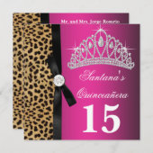 Hot Pink Leopard Quinceanera Kaart (Voorkant / Achterkant)
