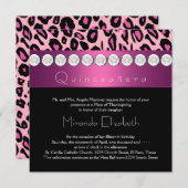 Hot Pink Leopard Quinceanera Kaart (Voorkant / Achterkant)